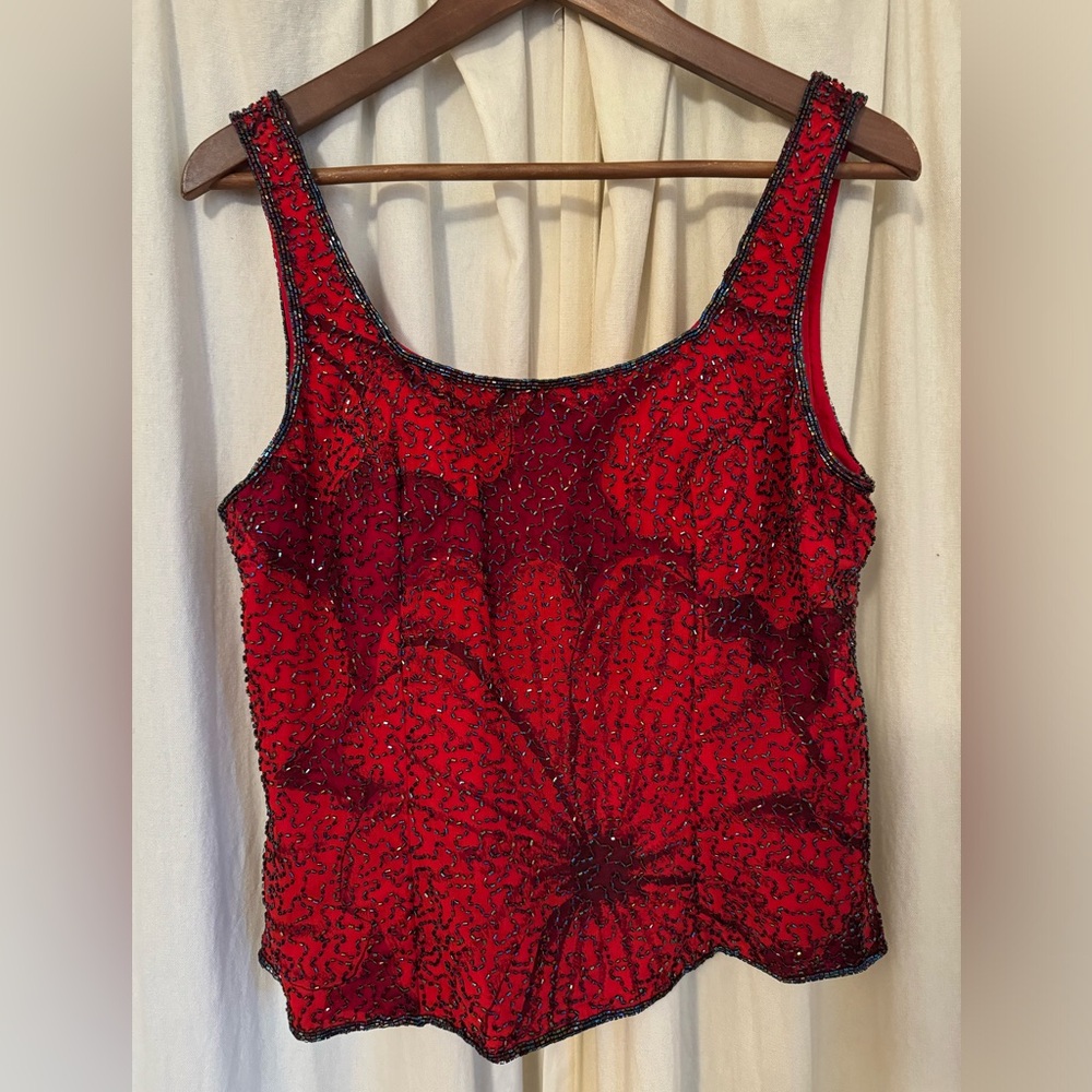 Sean Collection Vintage Red Beaded Jacket - Tank set - Picture 4 of 16